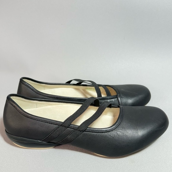 KURU Bella Black Leather Elastic Strap Mary Jane Ballet Flats - Picture 1 of 12